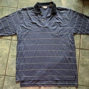 VTG Men’s Blue & White Striped Short Sleeve Polo T-shirt